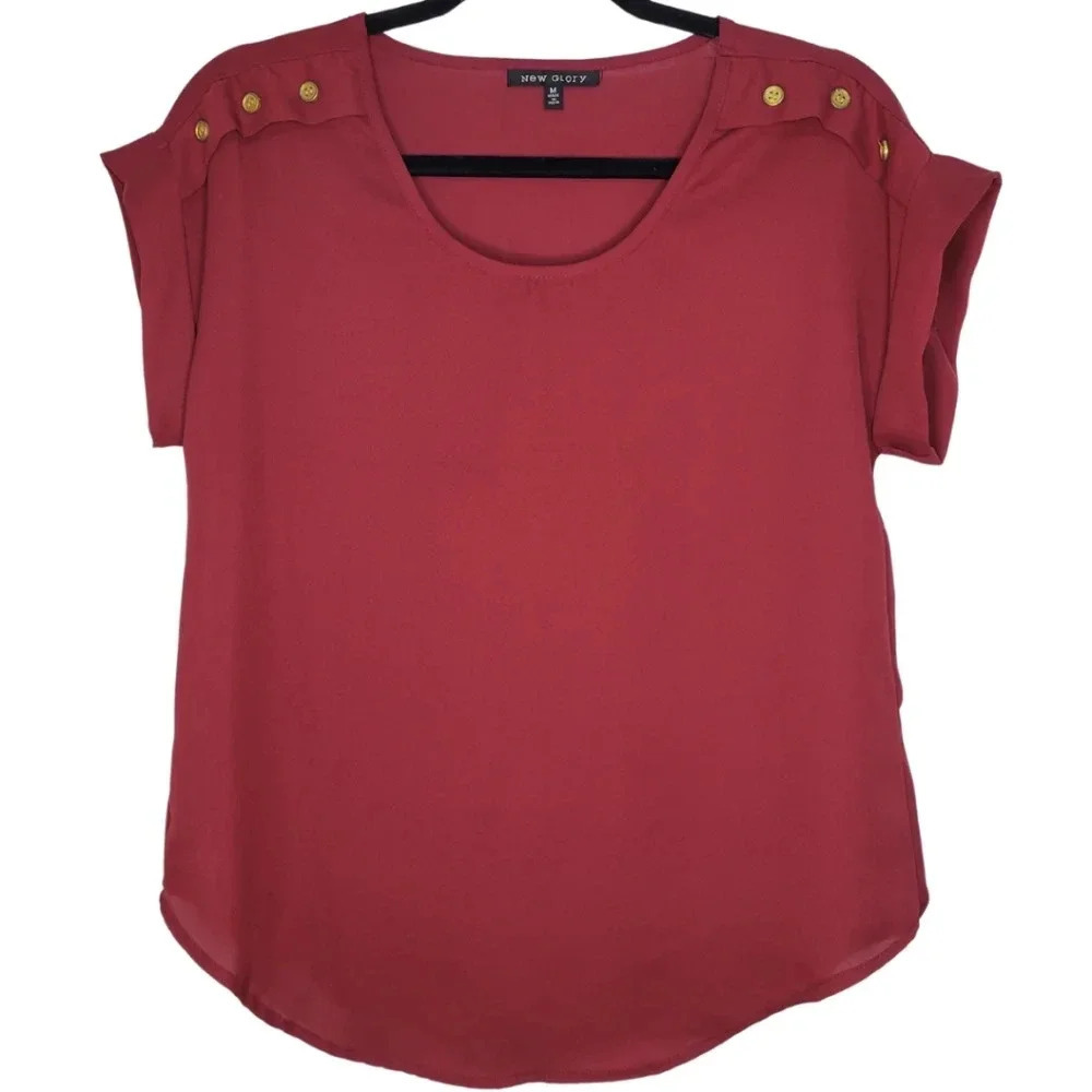 NEW GLORY Burgundy Short Sleeve Top Women's Size Medium